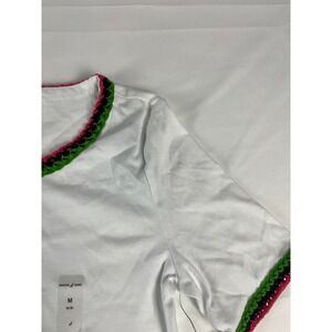 Nautica Jeans White‎ Crochet Trim Knit T-Shirt Women's Size M
